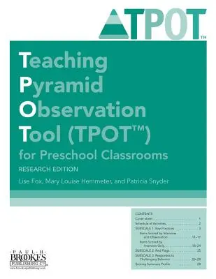 Nástroj na pozorovanie vyučovacej pyramídy (Tpot(tm)) pre predškolské triedy, výskumné vydanie - Teaching Pyramid Observation Tool (Tpot(tm)) for Preschool Classrooms, Research Edition