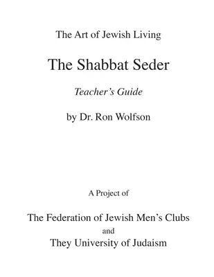 Príručka pre učiteľa šabatového sederu - Shabbat Seder Teacher's Guide