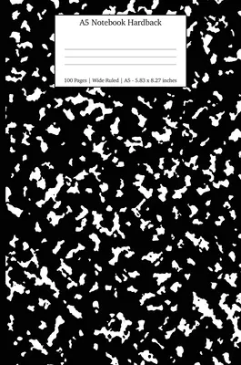 Zápisník A5 v tvrdej väzbe: Čierny mramorový denník so širokými pravidlami - A5 Notebook Hardback: Black Marble Wide Rule Journal