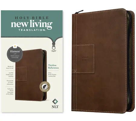 NLT Tenká referenčná Biblia na zips, vydanie s vláknami (kožená, Atlas Rustic Brown, indexovaná) - NLT Thinline Reference Zipper Bible, Filament Enabled Edition (Leatherlike, Atlas Rustic Brown, Indexed)