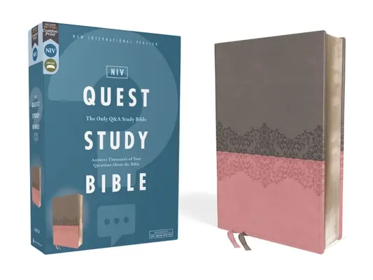 Niv, Quest Study Bible, Leathersoft, Gray/Pink, Comfort Print: Jediná študijná biblia s otázkami a odpoveďami - Niv, Quest Study Bible, Leathersoft, Gray/Pink, Comfort Print: The Only Q and A Study Bible